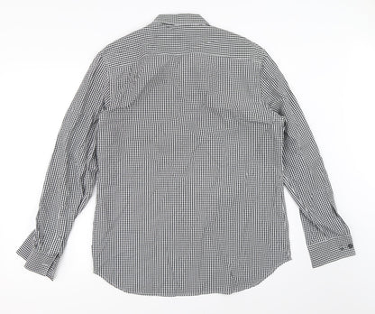 Back view of French Connection men’s black check button-up, size L