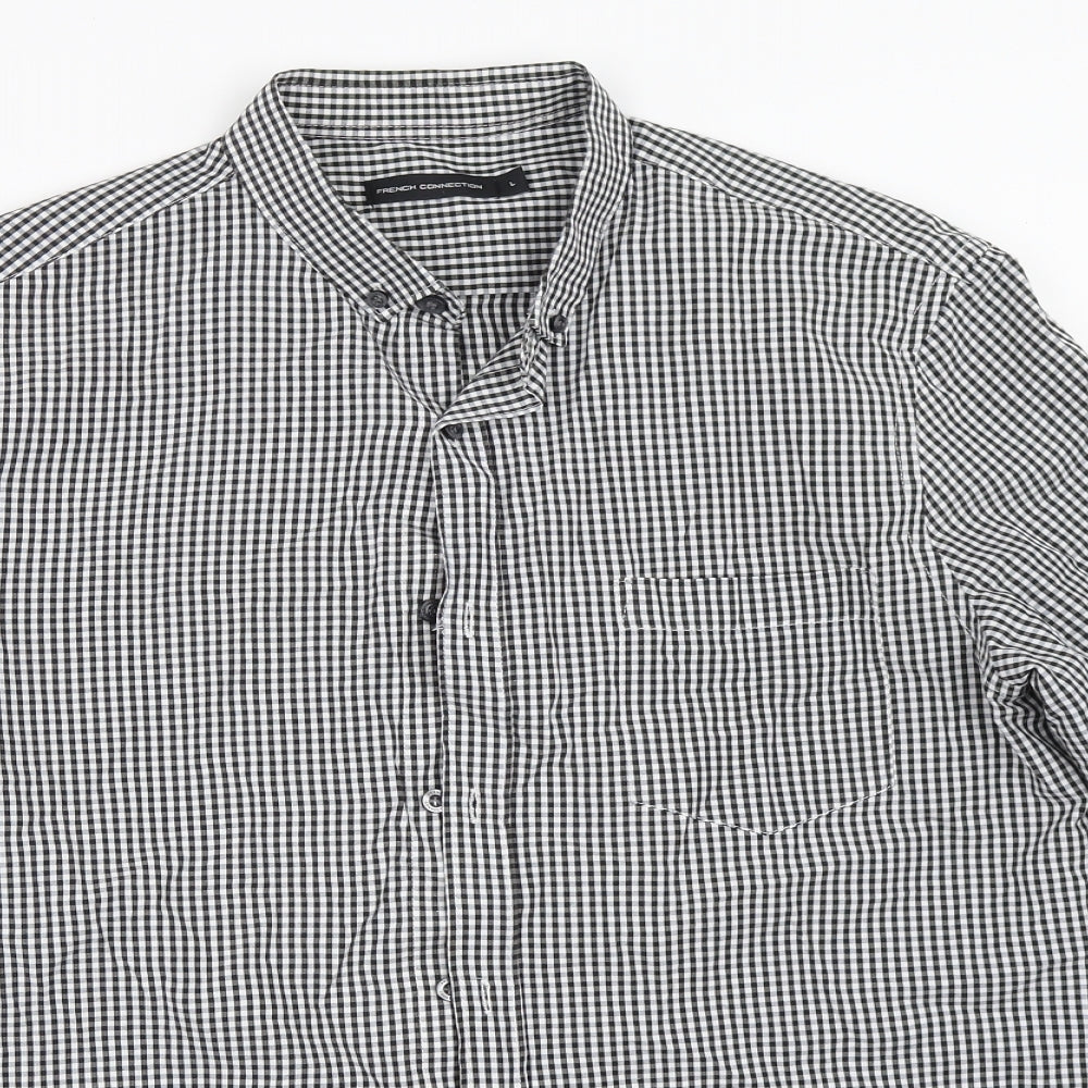 French Connection Mens Black Check   Button-Up Size L