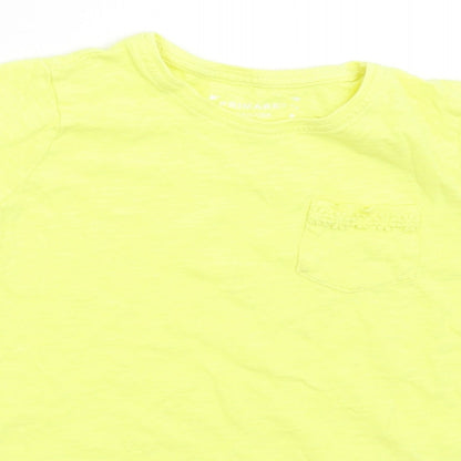 Close-up detail of Primark girls’ yellow basic t-shirt, size 4-5, years