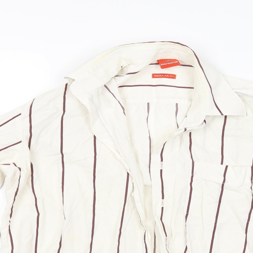 Navigator Mens Beige Striped   Button-Up Size S