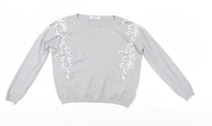 Preloved TU Womens Grey Floral  Pullover Jumper - Front