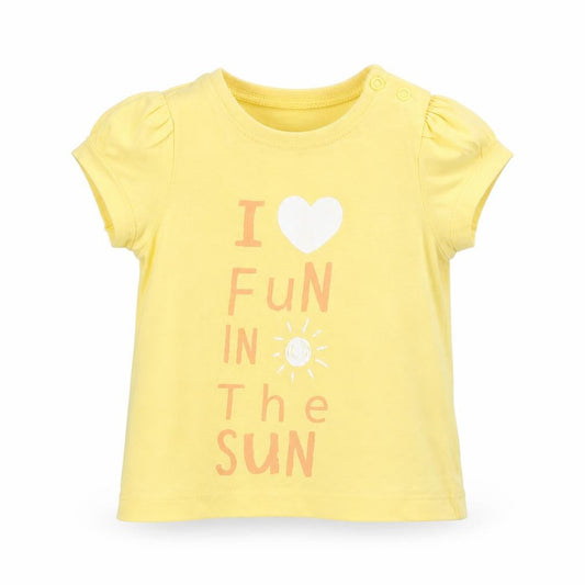 Front view of Mothercare Baby Yellow Basic T-Shirt, size 9-12, Months