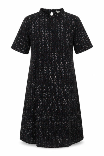Front view of JDY women’s black polka dot a-line, size UK 6