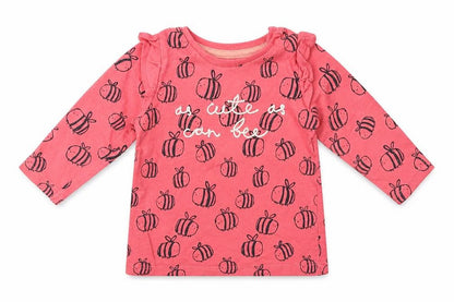 Front view of F&F girls’ pink basic t-shirt, size 0-3, months