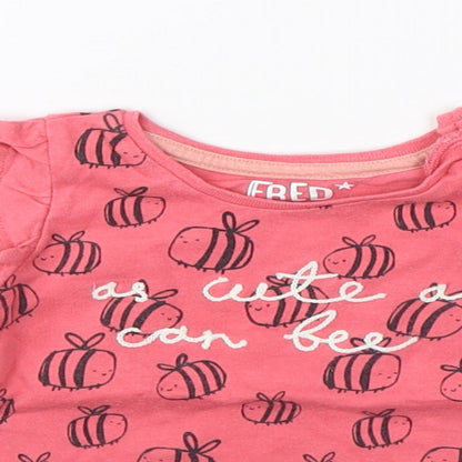 Close-up detail of F&F girls’ pink basic t-shirt, size 0-3, months