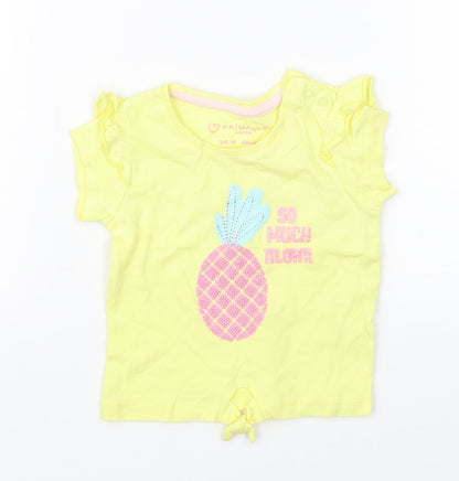 Additional front view of Primark girls’ yellow basic t-shirt, size 3-6, months