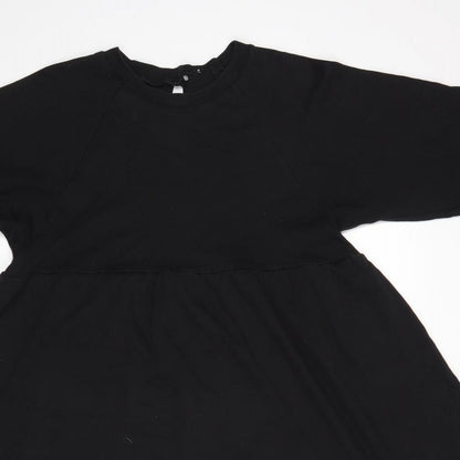Close-up detail of ASOS women’s black rayon a-line, size UK 10