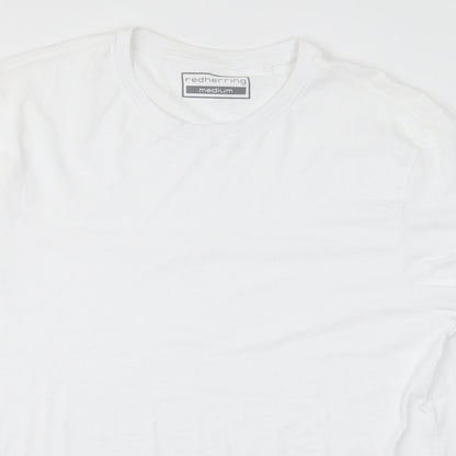 Close-up detail of Red Herring women’s white basic t-shirt, size M