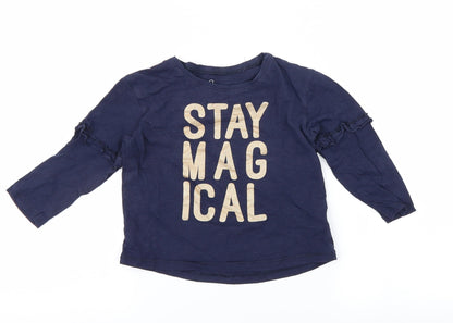 Additional front view of Next girls’ blue basic t-shirt, size 2-3, years - stay magical