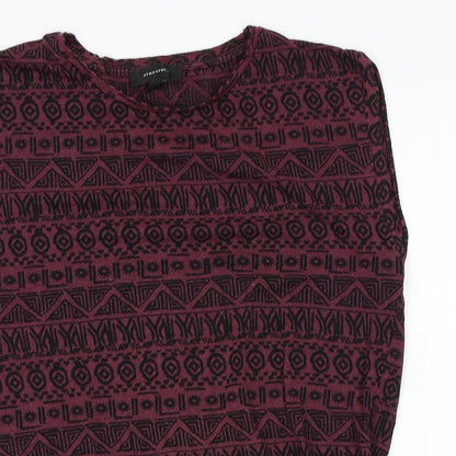 Close-up detail of Atmosphere women’s red fair isle basic t-shirt, size UK 10
