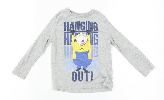 Minion made Boys Grey   Basic T-Shirt Size 3-4 Years  - minions, despicable me