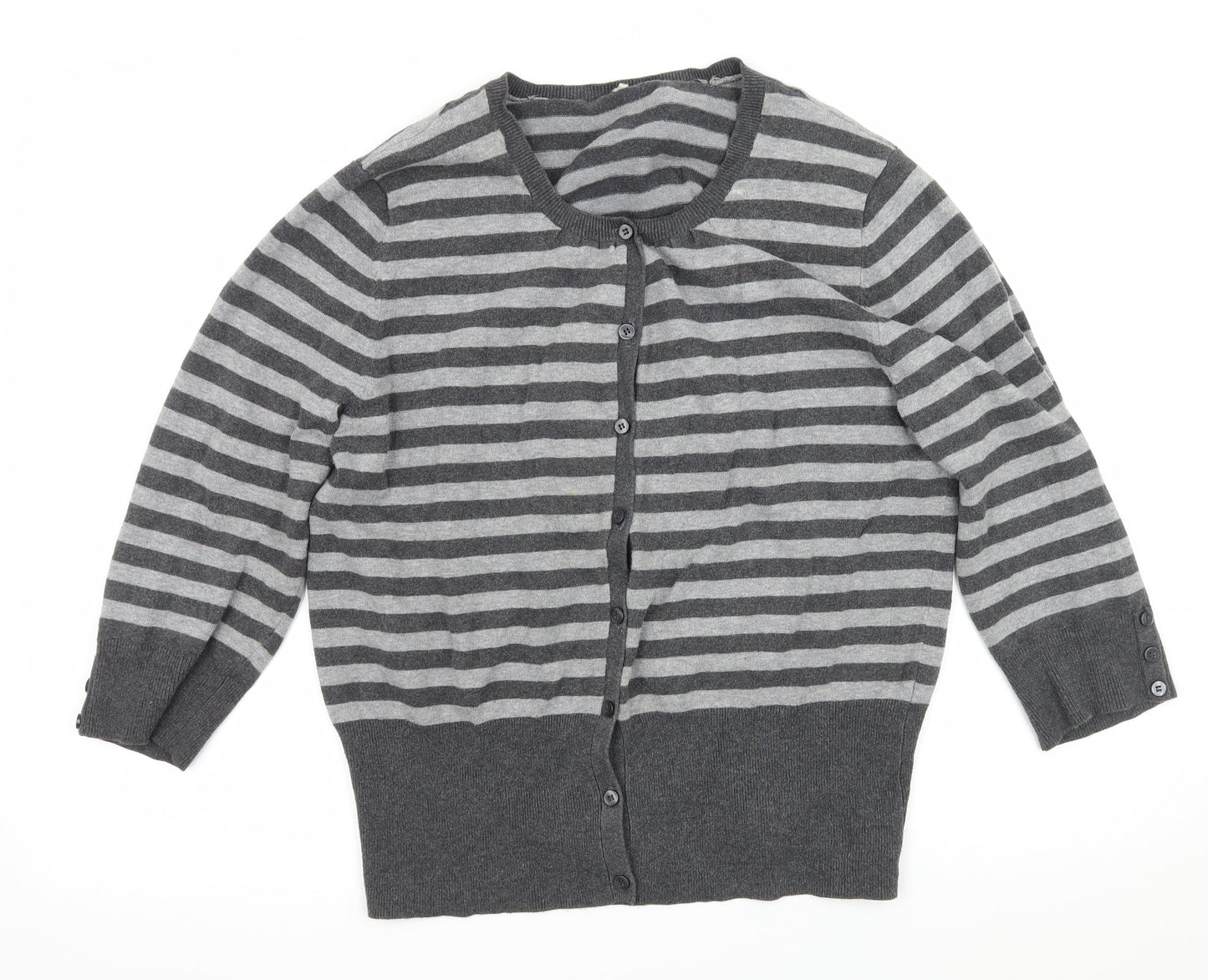 Debenhams Womens Grey Striped Knit Cardigan Jumper Size 16