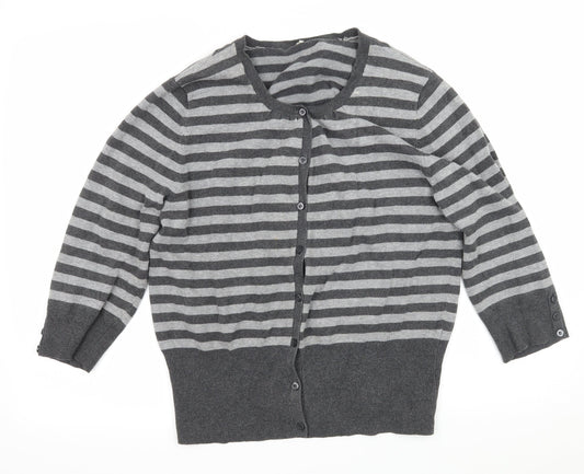 Debenhams Womens Grey Striped Knit Cardigan Jumper Size 16