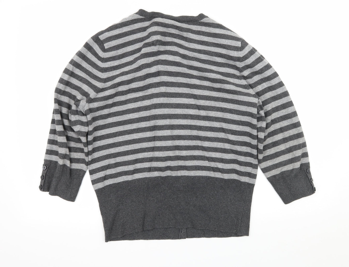 Debenhams Womens Grey Striped Knit Cardigan Jumper Size 16