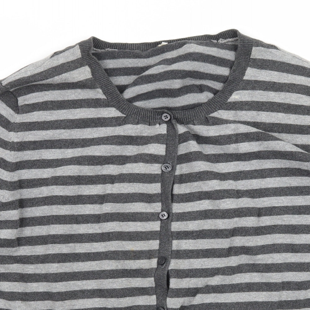 Debenhams Womens Grey Striped Knit Cardigan Jumper Size 16