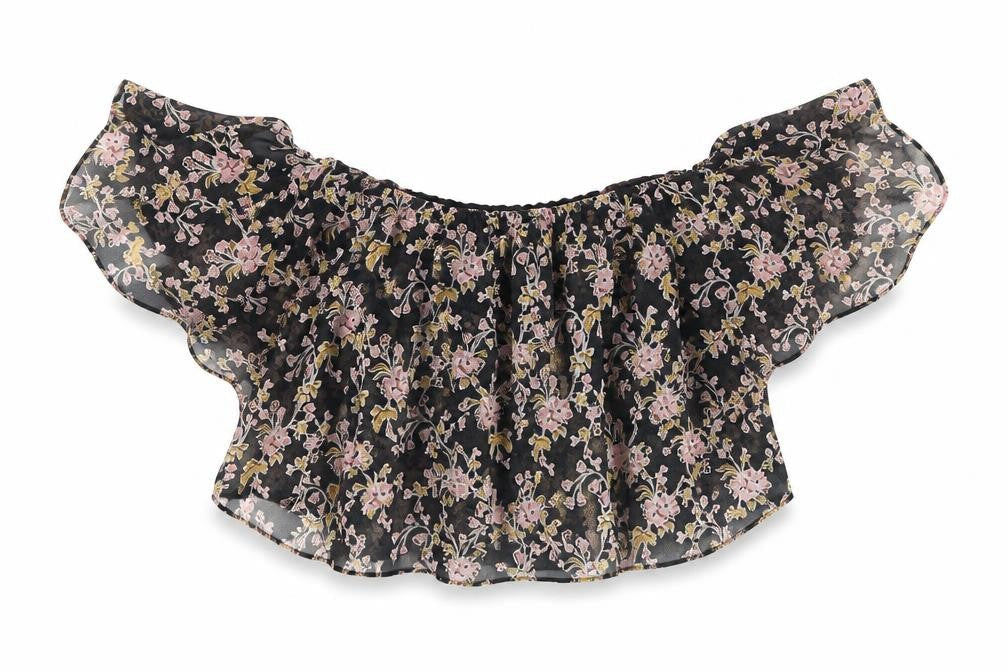 Topshop Womens Black Floral Chiffon Basic Blouse Size 14