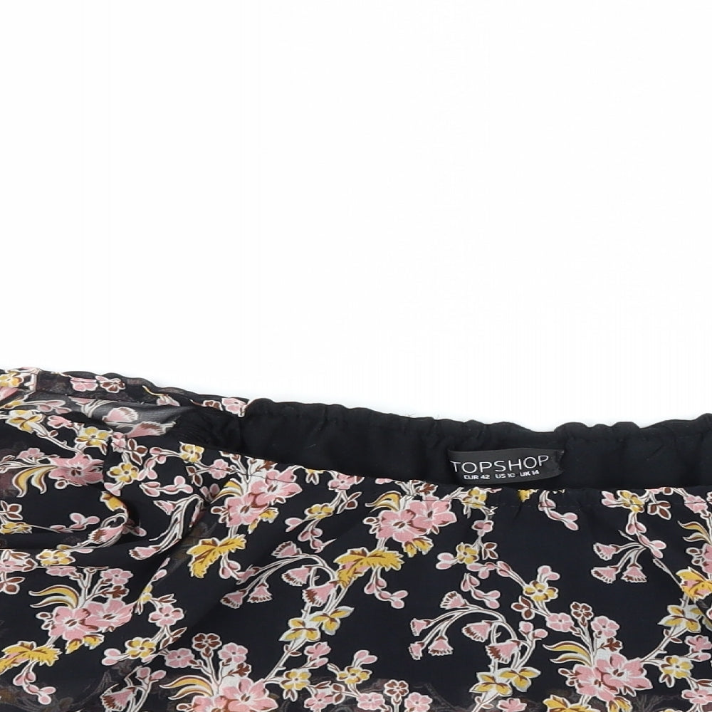 Topshop Womens Black Floral Chiffon Basic Blouse Size 14