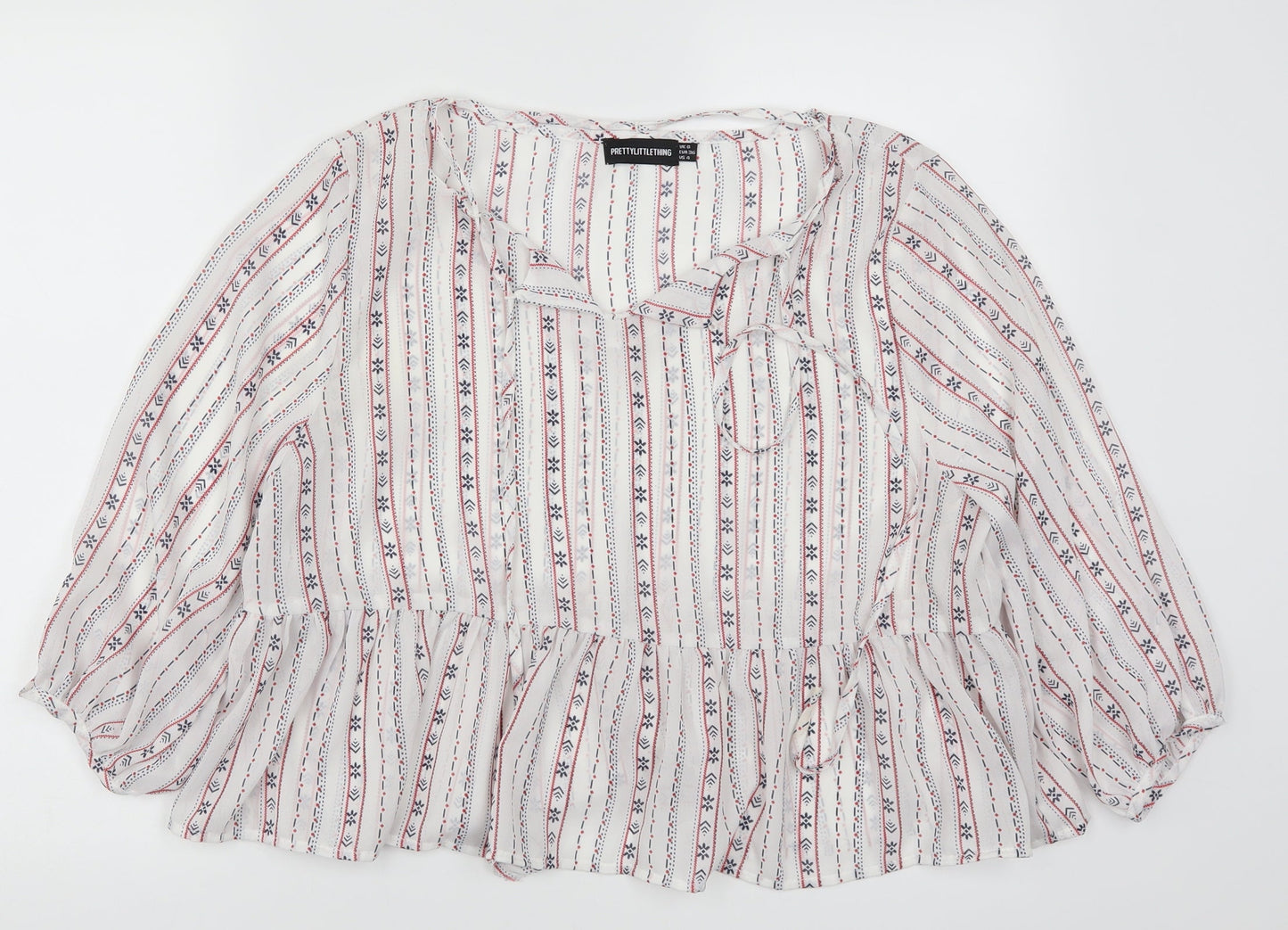 PRETTYLITTLETHING Womens White Geometric  Basic Blouse Size 8