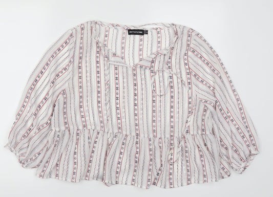 PRETTYLITTLETHING Womens White Geometric  Basic Blouse Size 8