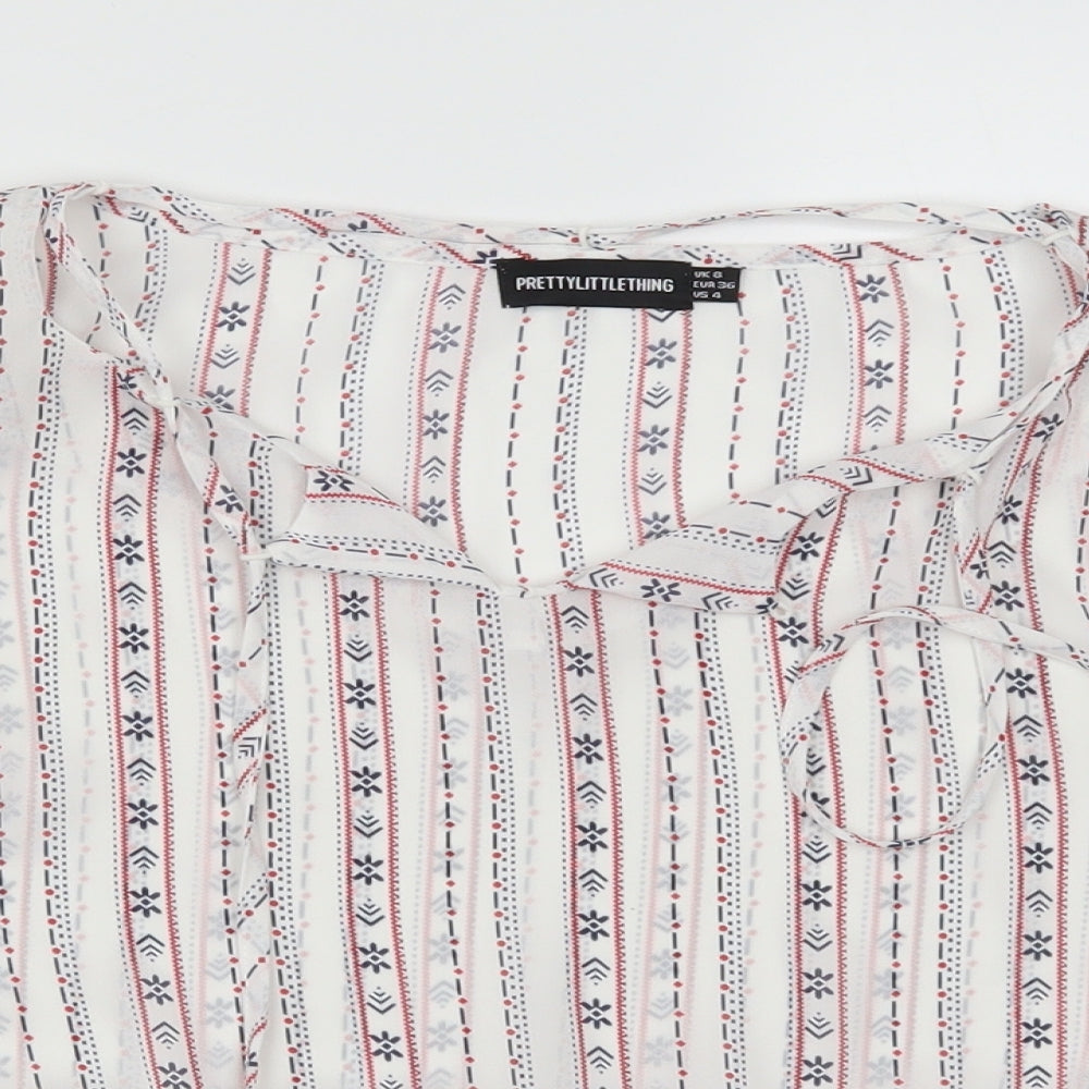 PRETTYLITTLETHING Womens White Geometric  Basic Blouse Size 8