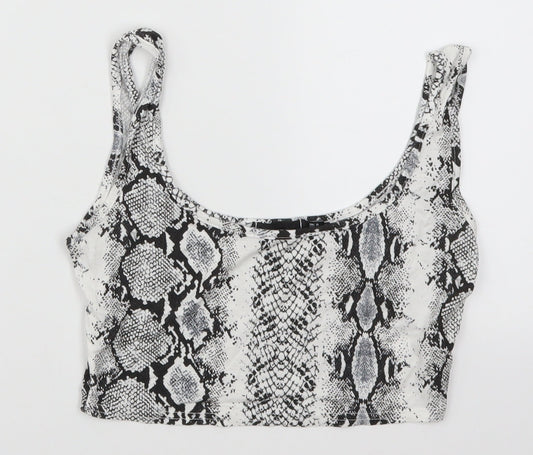 PRETTYLITTLETHING Womens Grey Animal Print  Cropped Tank Size 8