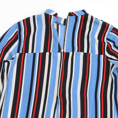 Close-up detail of Atmosphere women’s multicoloured striped basic blouse, size UK 6