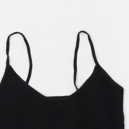 Close-up detail of Atmosphere women’s black jersey basic t-shirt, size UK 10