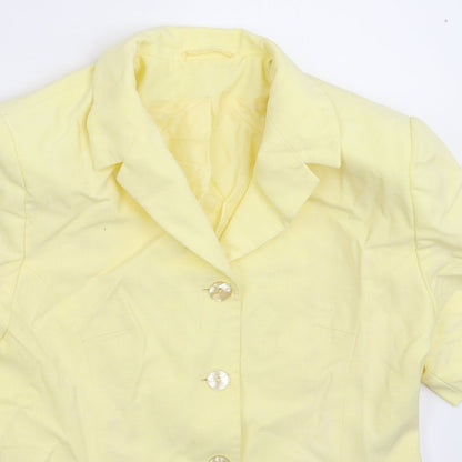 Close-up detail of C&A women’s yellow jacket blazer, size UK 12