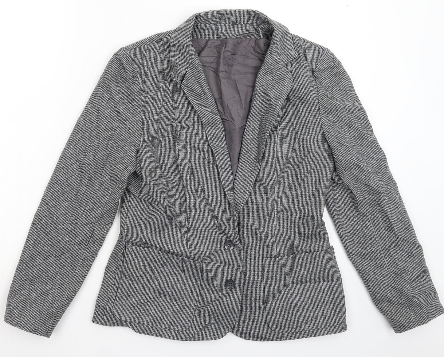 Preworn Womens Grey Houndstooth  Jacket Blazer Size 12