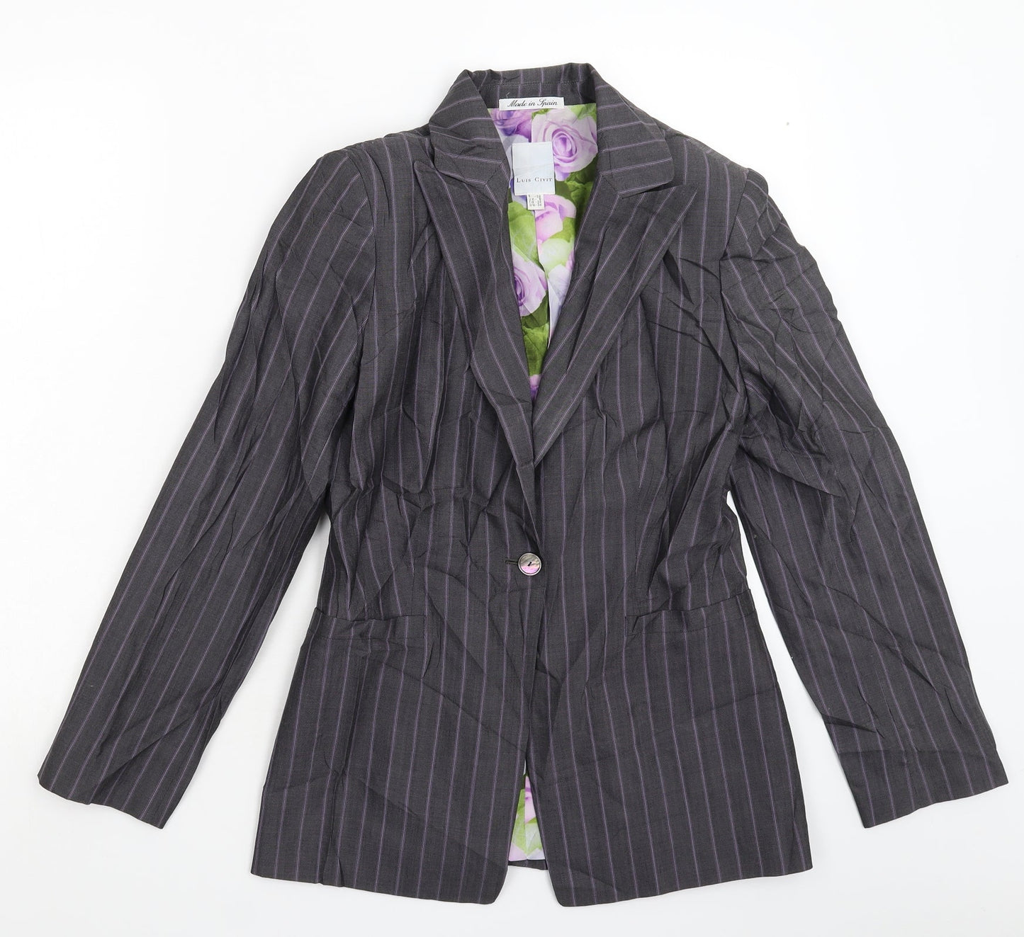 Luis Civit Womens Grey Striped  Jacket Suit Jacket Size 8