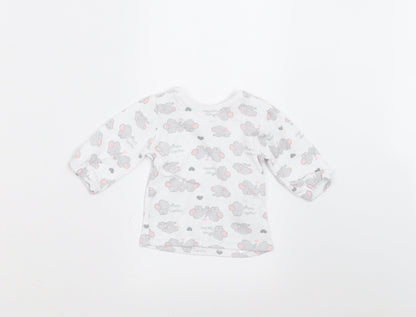 Additional front view of Ergee girls’ white basic t-shirt, size 0-3, months - elephant print