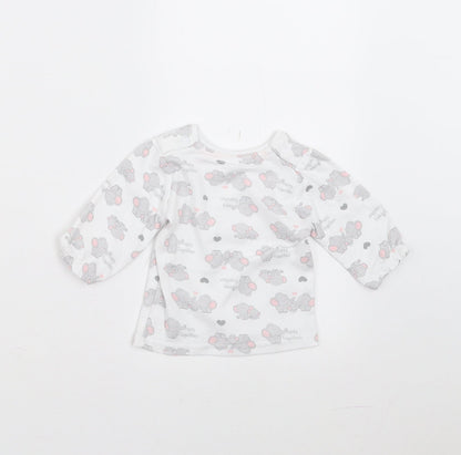 Back view of Ergee girls’ white basic t-shirt, size 0-3, months - elephant print
