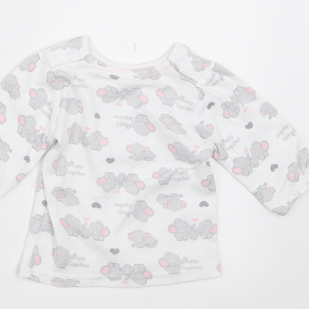 Ergee Girls White   Basic T-Shirt Size 0-3 Months  - Elephant Print
