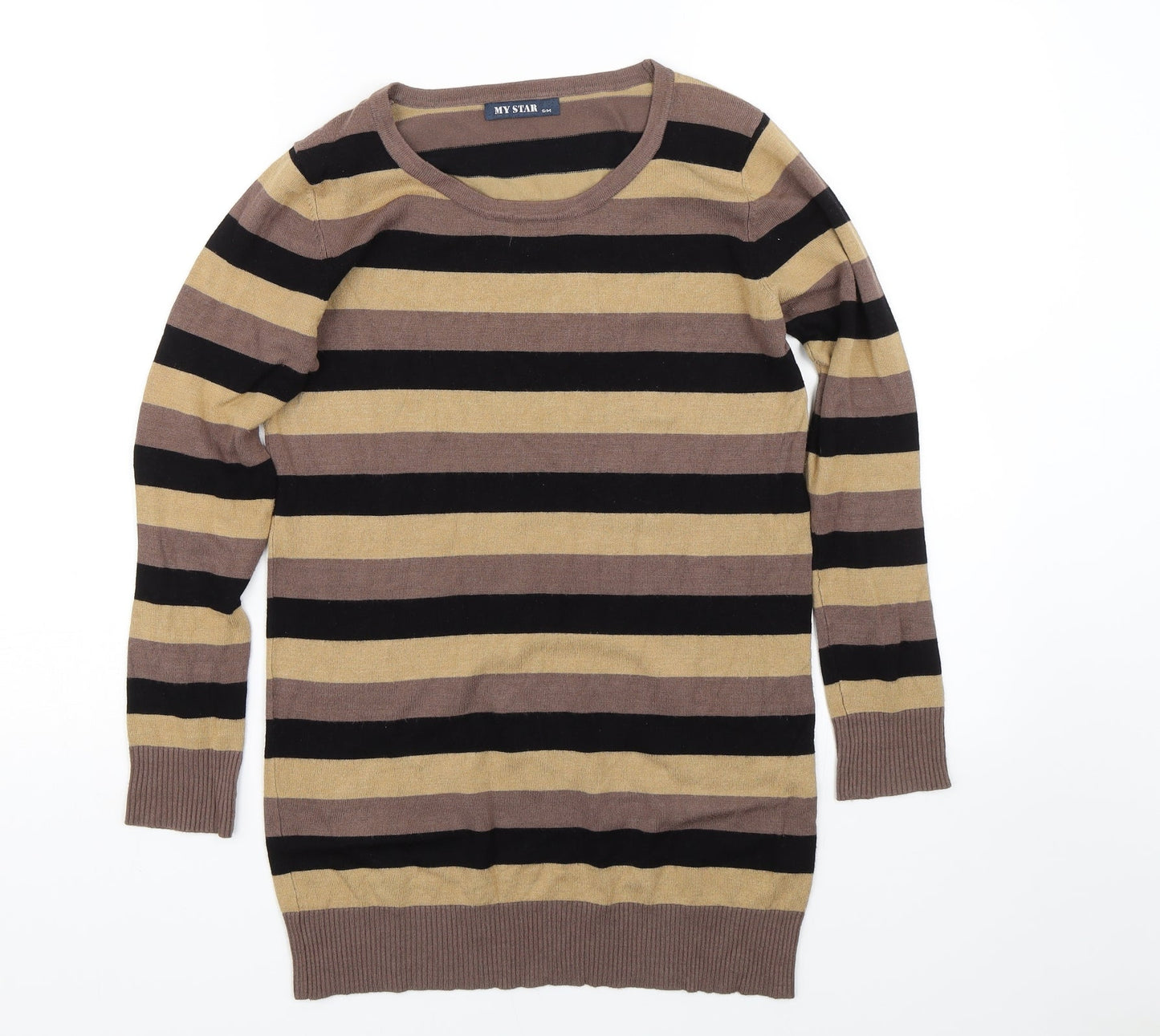 MY STAR Mens Brown Striped  Pullover Jumper Size S