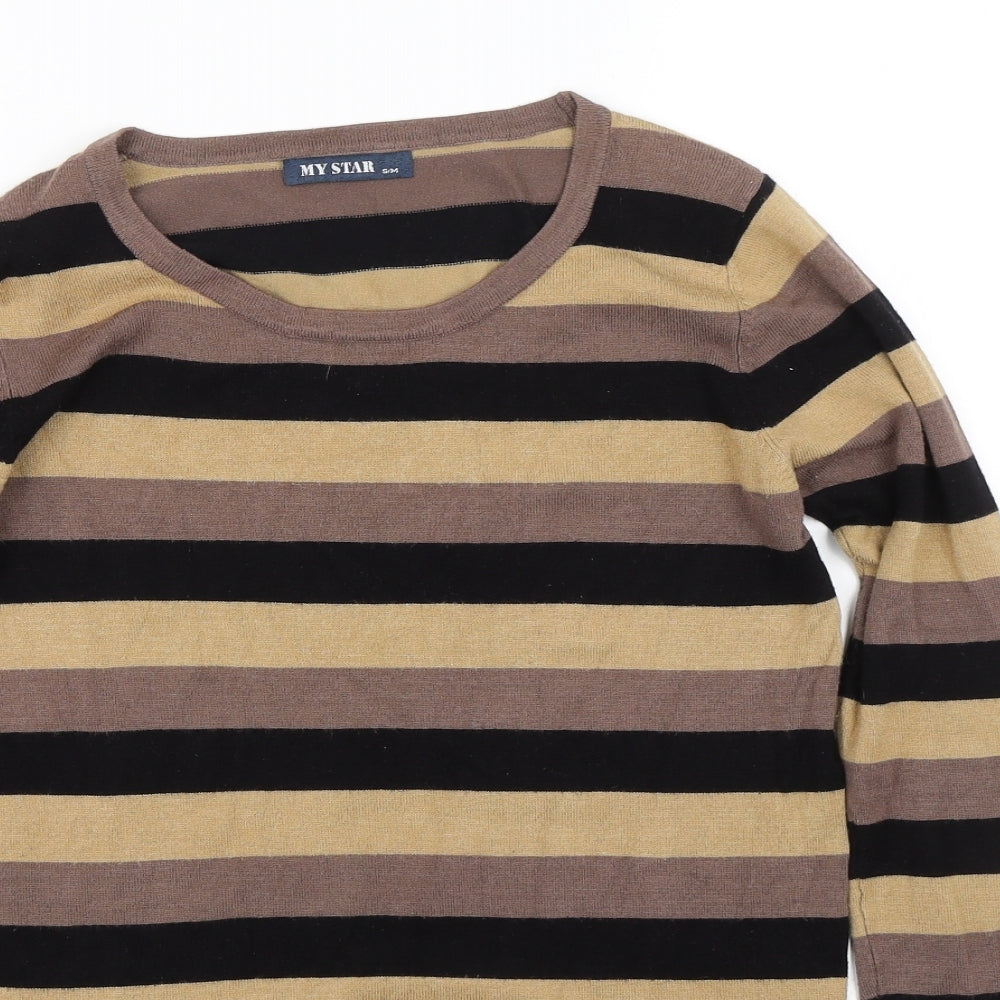 MY STAR Mens Brown Striped  Pullover Jumper Size S