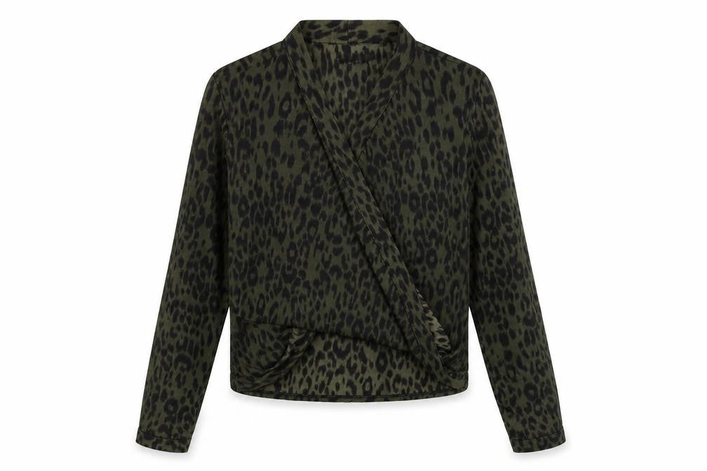 Boohoo Womens Green Animal Print  Basic Blouse Size 6