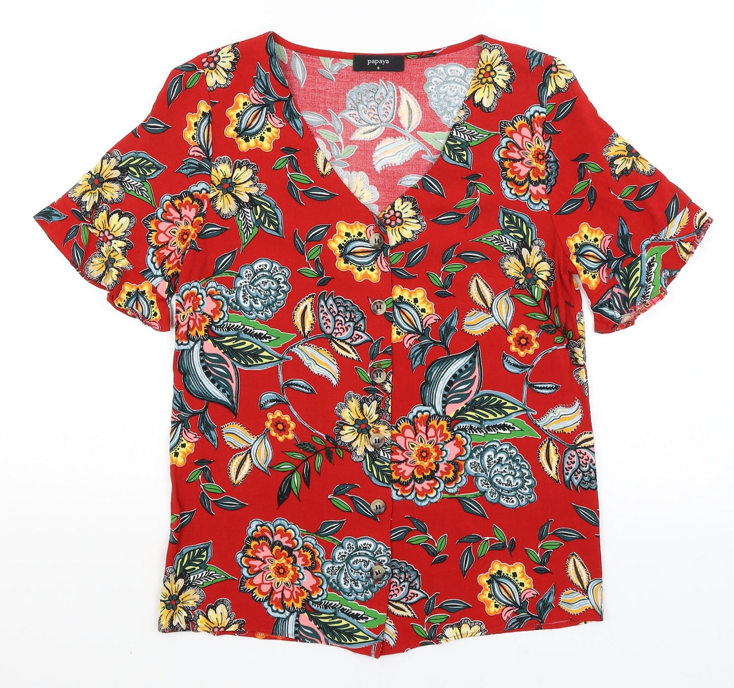 Papaya Womens Red Floral  Basic Button-Up Size 8