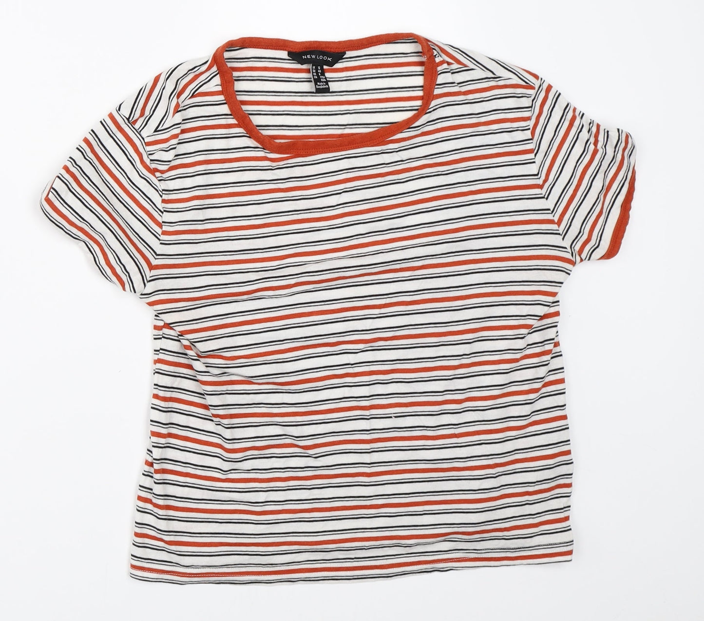 New Look Womens White Striped  Basic T-Shirt Size 12