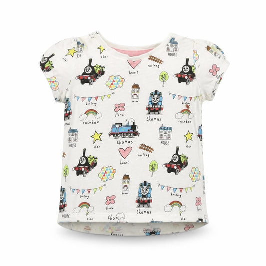 Front view of Nutmeg girls’ white geometric basic t-shirt, size 12-18, months