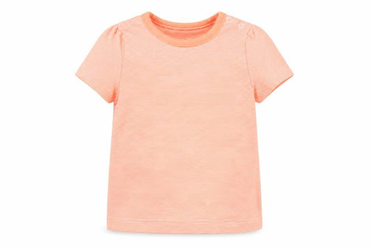 Front view of Nutmeg boys’ orange striped basic t-shirt, size 12-18, months