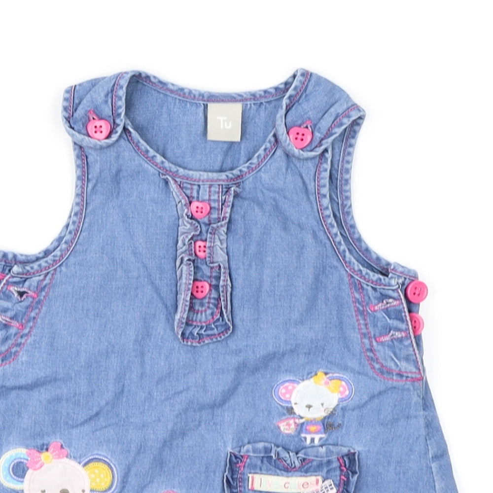 TU Girls Blue   Pinafore/Dungaree Dress  Size 0-3 Months  - Mice