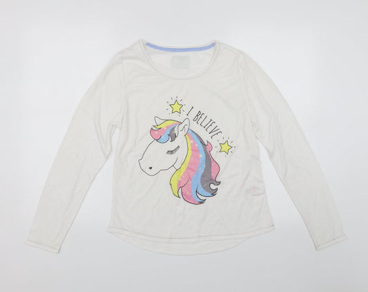 Matalan Womens White Solid  Top Pyjama Top Size 8  - Unicorn