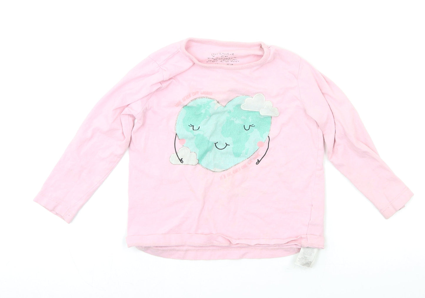 Preloved Primark Girls Pink Solid  Top Pyjama Top Size 3-4 Years - Front