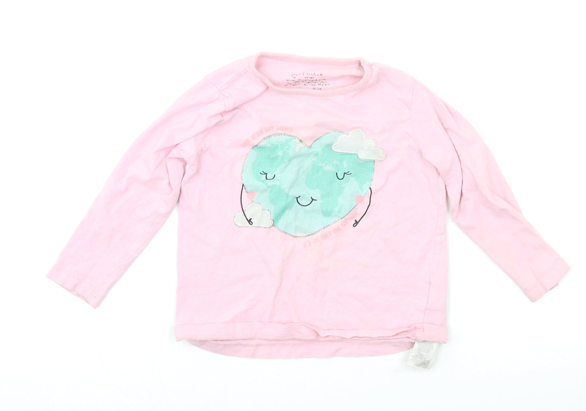 Preloved Primark Girls Pink Solid  Top Pyjama Top Size 3-4 Years - Front