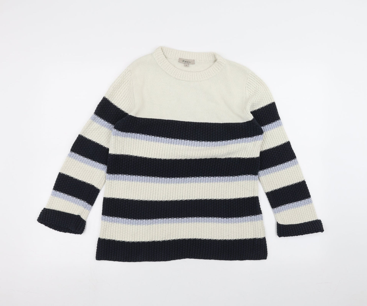 ken Womens White Striped  Pullover Jumper Size M