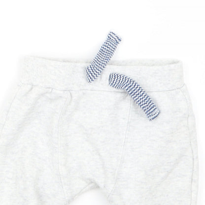 Close-up detail of F&F boys’ grey jogger trousers, size 3-6, months