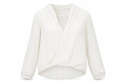 Front view of Atmosphere women’s white striped basic blouse, size UK 14