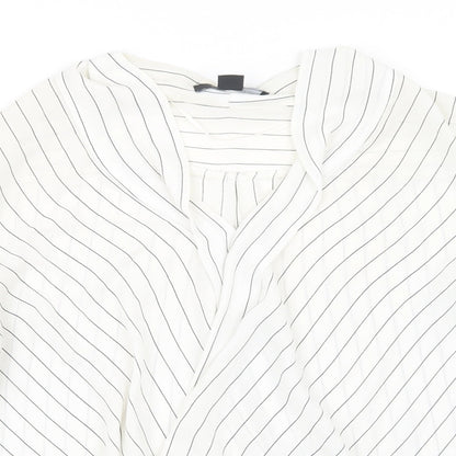 Close-up detail of Atmosphere women’s white striped basic blouse, size UK 14