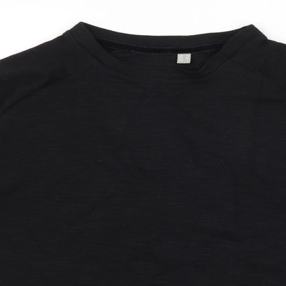Close-up detail of ASOS women’s black jersey basic t-shirt, size UK 10