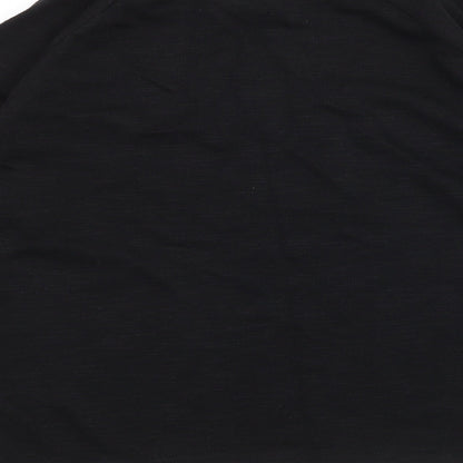 Brand and care label for ASOS women’s black jersey basic t-shirt, size UK 10